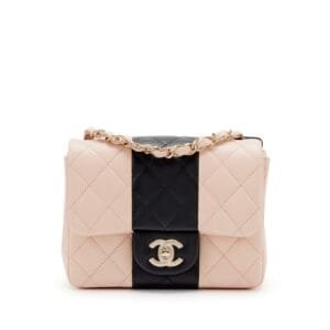 Pink and Black Quilted Lambskin Mini Square Classic Single Flap Gold Hardware, 2022