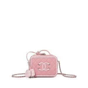 Pink and White Quilted Caviar Small CC Filigree Vanity Case Silver Hardware, 2019