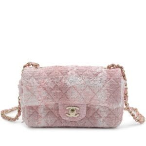 Pink and White Quilted Tweed Flap Bag Gold Hardware, 2022