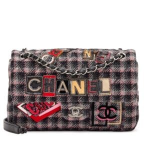 Pink, Grey, Multicolor Quilted Wool Tweed Embroidered Logo Patchwork Medium Single Flap Ruthenium Hardware, 2021