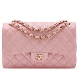 Pink Iridescent Quilted Caviar Jumbo Classic Double Flap Light Gold Hardware, 2019