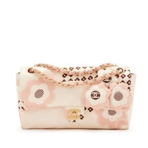 Pink Printed Textile Mini Rectangular Classic Flap Gold Hardware, 2005
