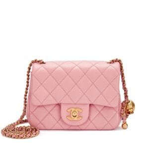 Pink Quilted Calfskin Pearl Crush Flap Bag Brushed Gold Hardware