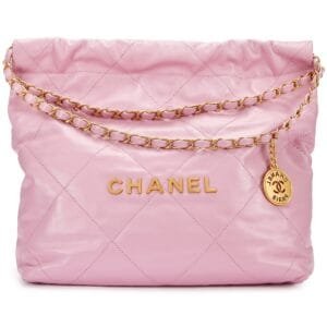Pink Quilted Calfskin Small 22 Bag Brushed Gold Hardware