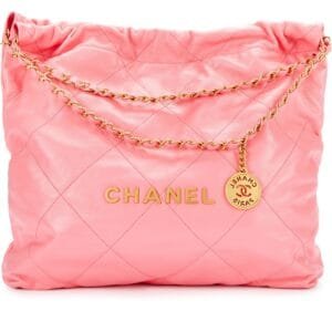 Pink Quilted Calfskin Small 22 Bag Brushed Gold Hardware