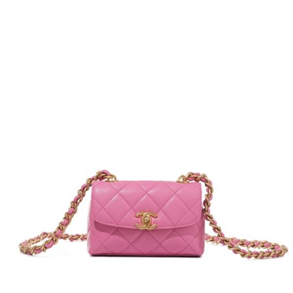 Pink Quilted Caviar Flap Bag Aged Gold Hardware