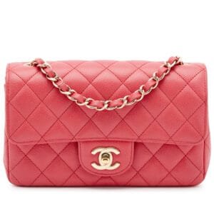 Pink Quilted Caviar Mini Rectangular Classic Single Flap Bag Gold Hardware, 2017