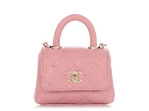 Pink Quilted Caviar Nano Coco Top Handle Pale Gold Hardware, 2024