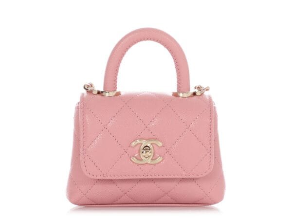 Pink Quilted Caviar Nano Coco Top Handle Pale Gold Hardware, 2024