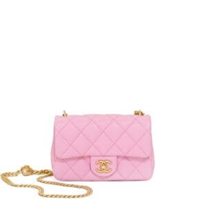 Pink Quilted Caviar Sweetheart Chain Mini Rectangular Classic Single Flap Aged Gold Hardware, 2023