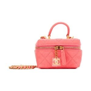 Pink Quilted Grained Calfskin Mini Vanity with Chain Gold Hardware, 2021