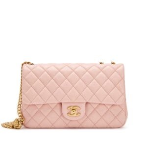 Pink Quilted Lambskin Camellia Chain Single Flap Bag Aged Gold Hardware, 2023