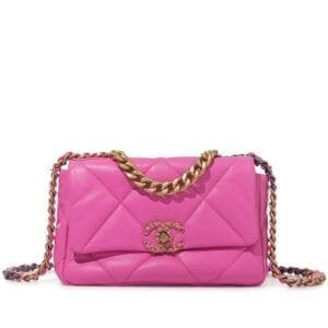 Pink Quilted Lambskin Chanel 19 Flap Brushed Gold, Silver and Ruthenium Hardware, 2021