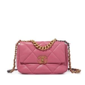 Pink Quilted Lambskin Chanel 19 Flap Gold and Ruthenium Hardware