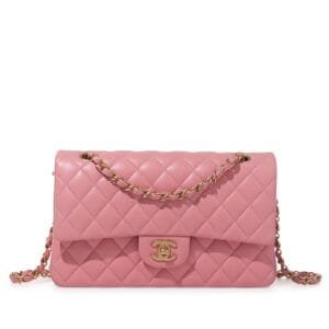 Pink Quilted Lambskin Classic Double Flap Bag Aged Gold Hardware, 2019