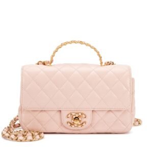 Pink Quilted Lambskin Crystal Mini Top Handle Flap Bag Aged Gold Hardware, 2024