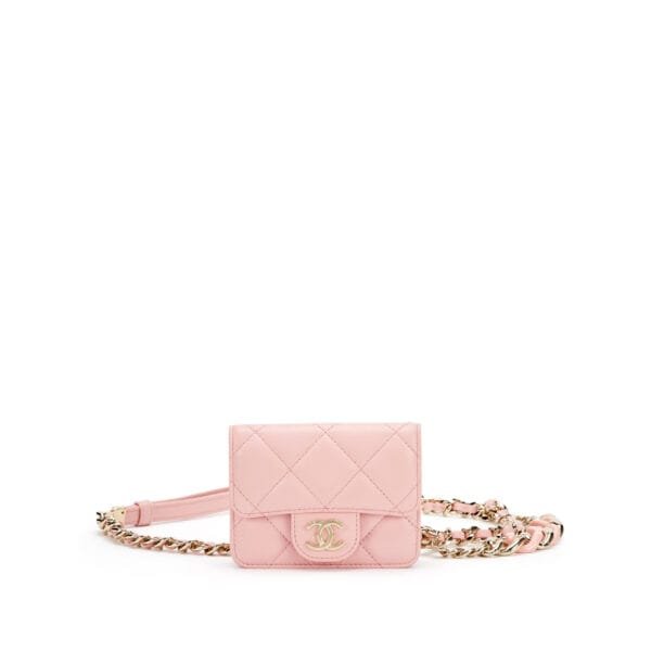Pink Quilted Lambskin Elegant Chain Belt Bag Gold Hardware, 2021-2022