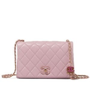 Pink Quilted Lambskin Flap Bag With Adjustable Chain Aged Gold Hardware, 2024