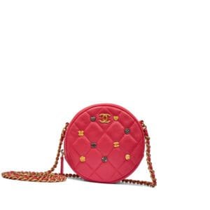 Pink Quilted Lambskin Lucky Charms Round Chain Clutch Gold Hardware, 2018-2019