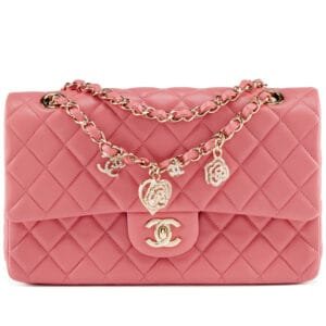 Pink Quilted Lambskin Medium Classic Valentine Charm Single Flap Bag Silver Hardware, 2014