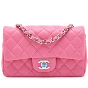 Pink Quilted Lambskin Mini Rectangular Classic Single Flap Silver Hardware, 2019