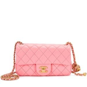 Pink Quilted Lambskin Pearl Crush Flap Bag Brushed Gold Hardware