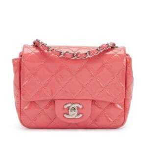 Pink Quilted Patent Leather Mini Square Flap Bag Silver Hardware, 2012-2013