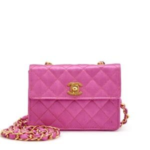 Pink Quilted Satin Micro Mini Classic Single Flap Gold Hardware, 1989-1991