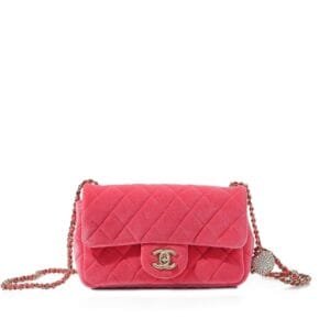 Pink Velvet Mini Flap Bag Pearl Crush Gold Hardware, 2020