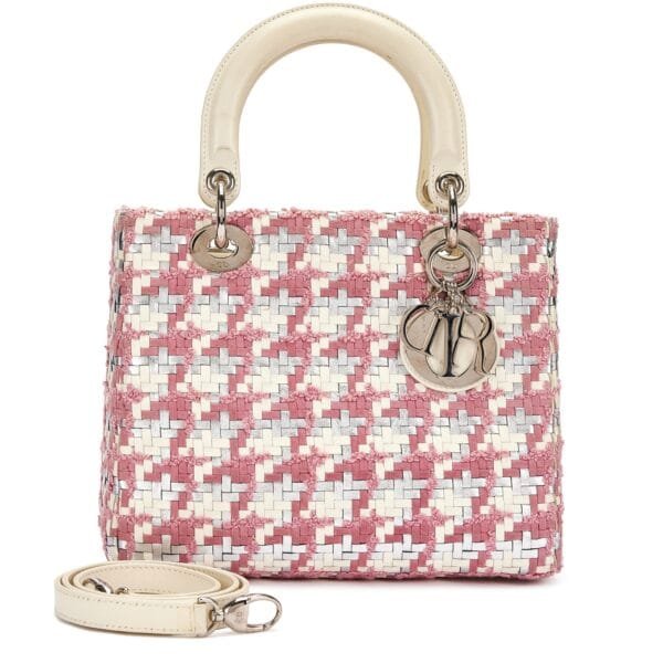 Pink, White and Silver Tweed Medium Lady Dior Silver Hardware, 2013