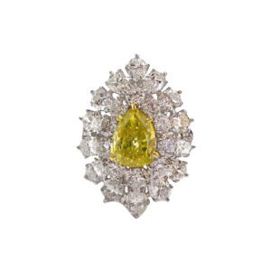 Platinum, 1.36ct Pear Shape Fancy Intense Yellow Diamond and Diamond Ring