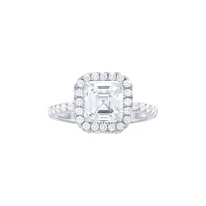 Platinum, 2.01ct Asscher Cut Diamond and Diamond Engagement Ring