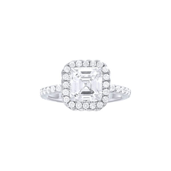 Platinum, 2.01ct Asscher Cut Diamond and Diamond Engagement Ring