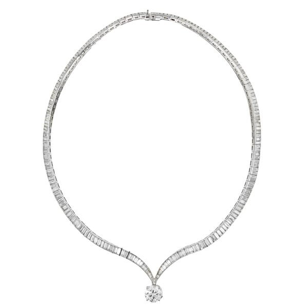 Platinum, 3.41ct Round Billiant Cut Diamond Convertible Drop and Diamond Necklace