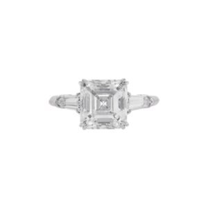 Platinum, 4.02ct Asscher Cut Diamond and Diamond Engagement Ring