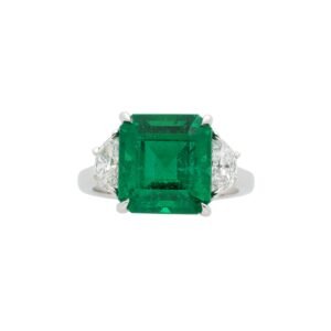 Platinum, 5.72ct Zambian Emerald and Diamond Ring