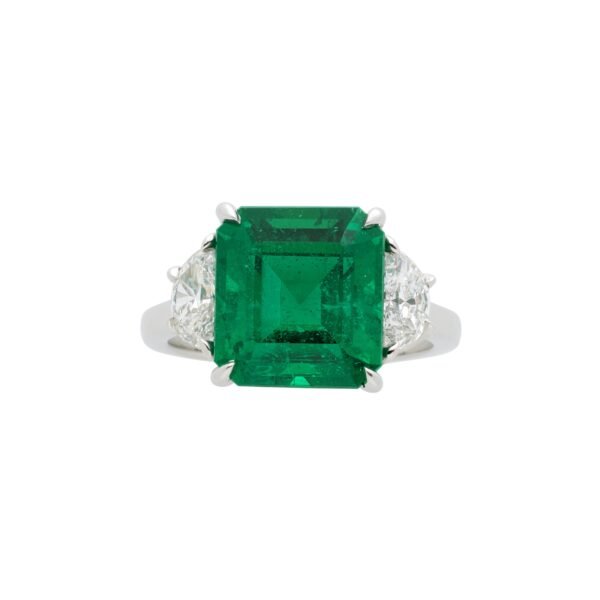 Platinum, 5.72ct Zambian Emerald and Diamond Ring