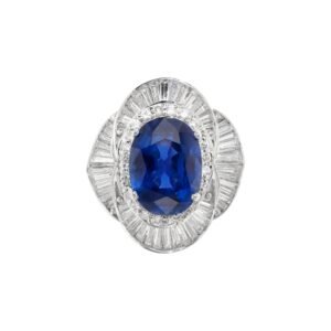 Platinum, 5.73ct Burmese Sapphire and Diamond Engagement Ring