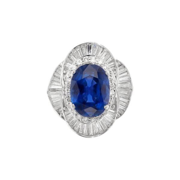 Platinum, 5.73ct Burmese Sapphire and Diamond Engagement Ring
