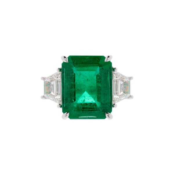 Platinum, 6.30ct Zambian Emerald and Diamond Ring
