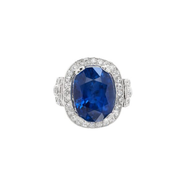Platinum, 7.39ct Burmese Sapphire and Diamond Ring