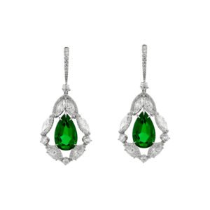 Platinum, 7.93ctw Zambian Emerald and Diamond Earrings