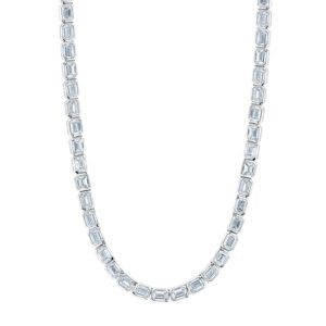 Platinum and 10.00ctw Emerald Cut Bezel Tennis Necklace