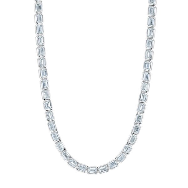 Platinum and 10.00ctw Emerald Cut Bezel Tennis Necklace