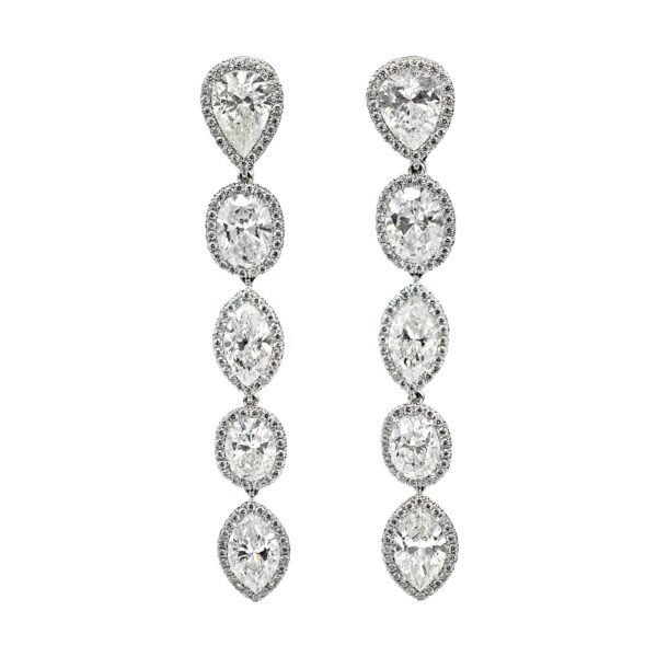 Platinum and 10.74ctw Fancy Cut Diamond Drop Earrings