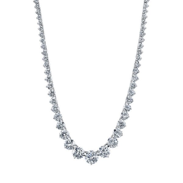 Platinum and 11.00ctw Round Brilliant Cut Diamond Rivière Tennis Necklace