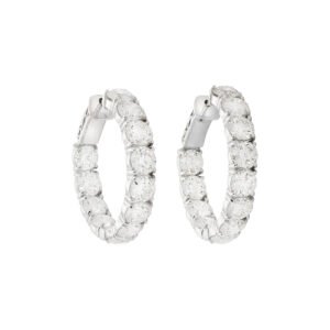 Platinum and 12.20ctw Round Brilliant Cut Diamond Hoop Earrings
