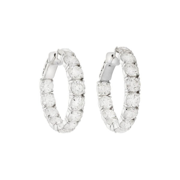 Platinum and 12.20ctw Round Brilliant Cut Diamond Hoop Earrings
