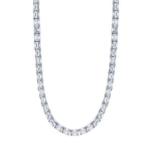 Platinum and 12.50ctw Emerald Cut Diamond Tennis Necklace