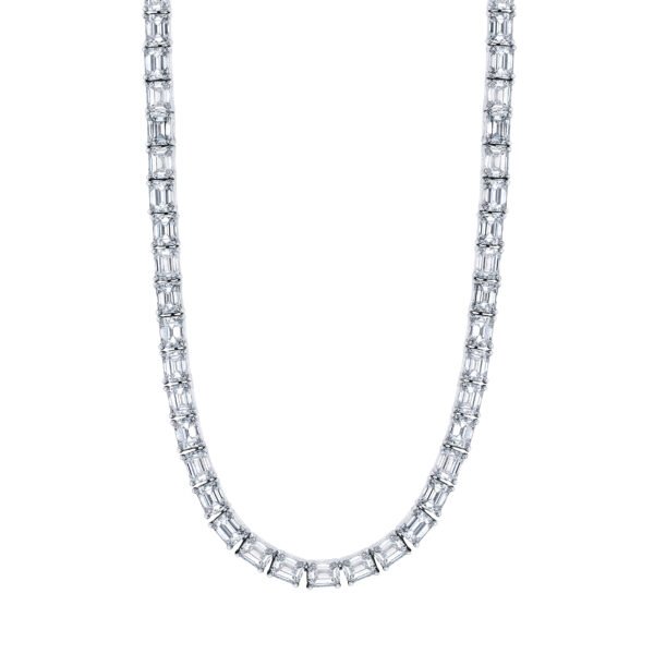 Platinum and 12.50ctw Emerald Cut Diamond Tennis Necklace
